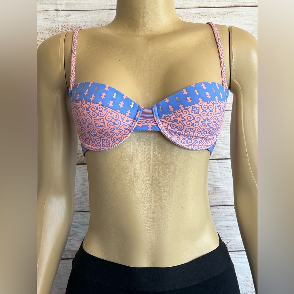 Rusty Women Surf Pink Orange Blue Gold Geometric Moroccan Bikini Top size 10